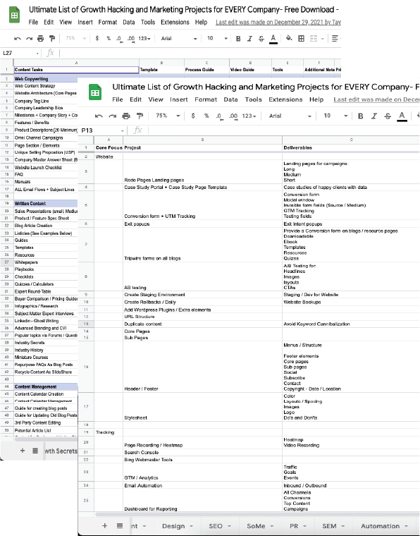Growth Marketing Project List Free Resource
